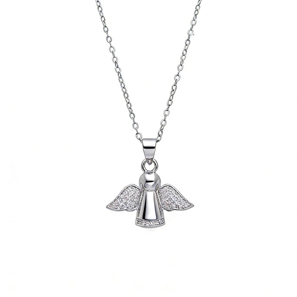 S925 Sterling Silver Angel Necklace with Zirconia - Elegant Women's Clavicle Chain