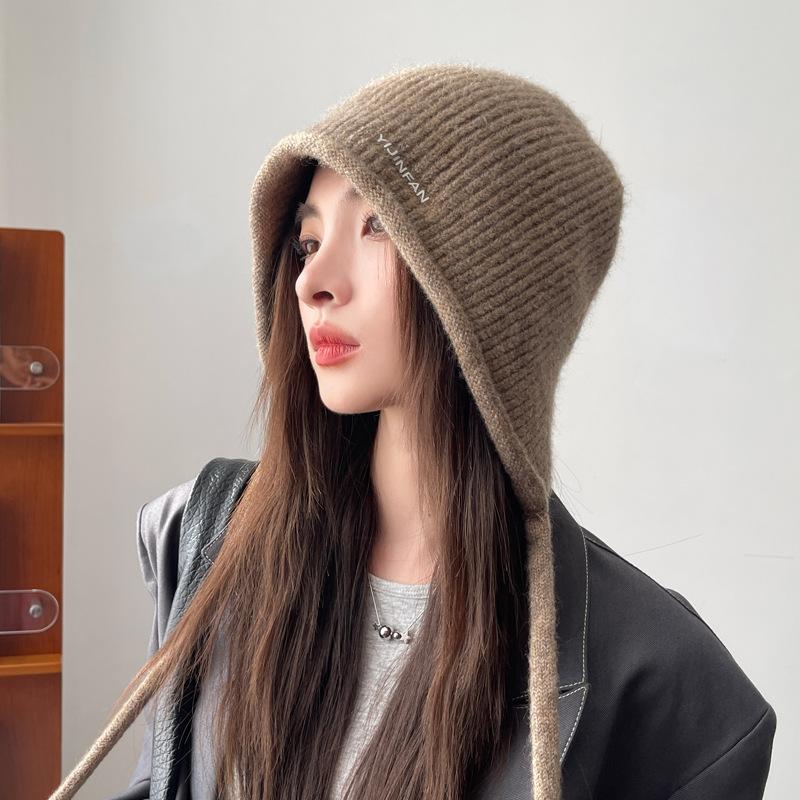 Fashionable and Versatile Knitted Wool Hat Solid Color Versatile Rabbit Hair Warm Ear Protection Hat Big Head Circumference Cold Hat