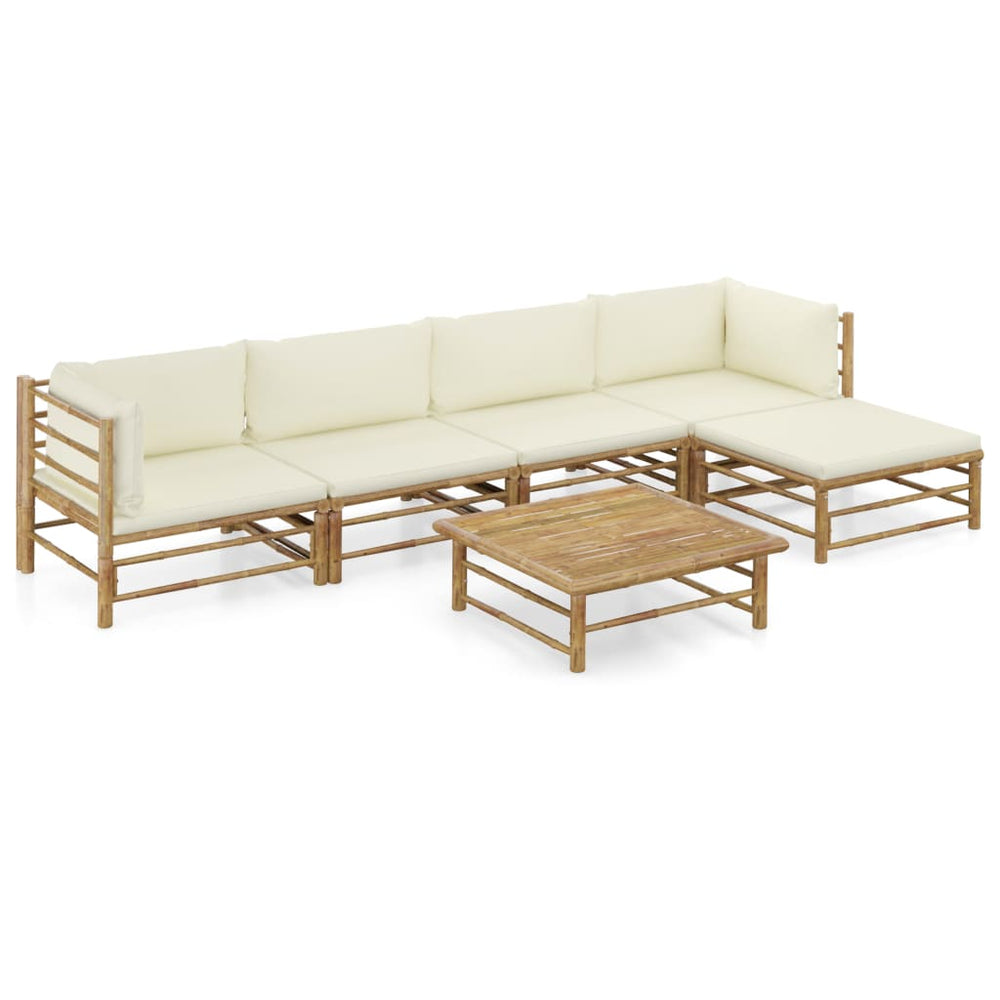 Salon de jardin 6 pcs avec coussins  crème bambou