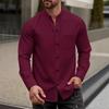Heren Nieuwe Stijl Effen Wafelpatroon Knopen-Down Opstaande Kraag Lange Mouwen Shirt Casual Top