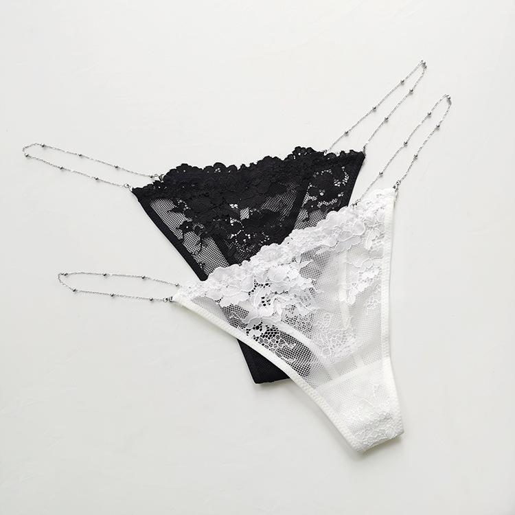 Sexy Ladies Solid Color Chain Thong Low Waist Transparent Temptation Panties Chain V Pants