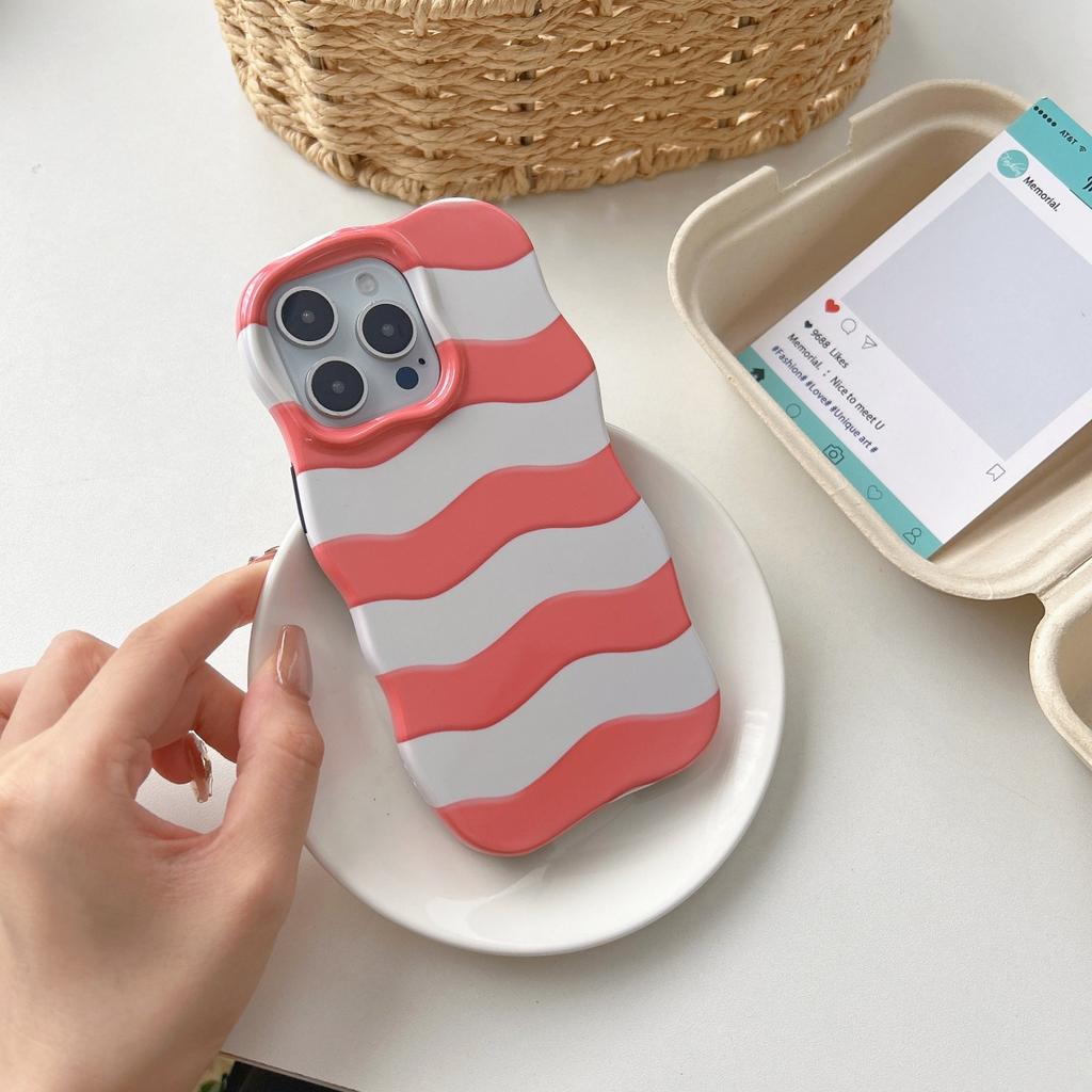 INS Cute Wave Polka Dot Phone Protect Case For iPhone 16 15 14 13 Pro Max Girls Women Hit Color Stripe Pattern Shockproof Cover