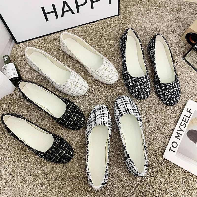 Damen Mädchen Einfarbig Große Größe Slip On Flache Flache Komfort Casual Plaid Einzelschuhe