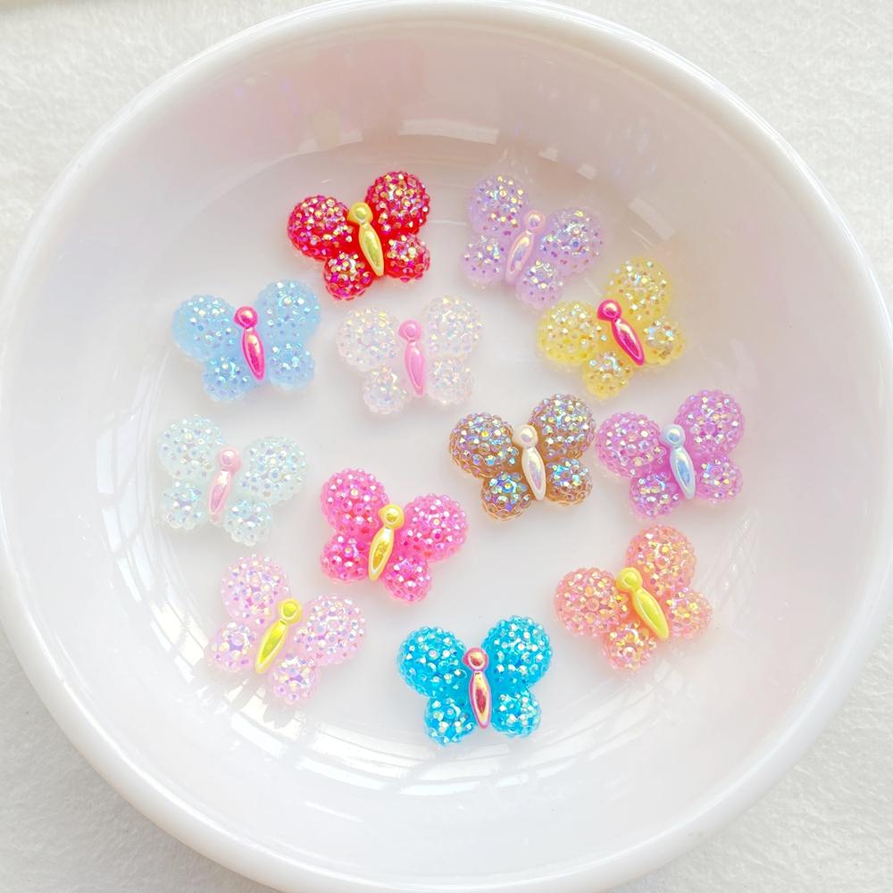30pcs Colorful Resin Kawaii Mini Painted Shiny Butterfly Nail Art Flat Back Stone Figurines Scrapbook DIY Jewelry Decor Crafts