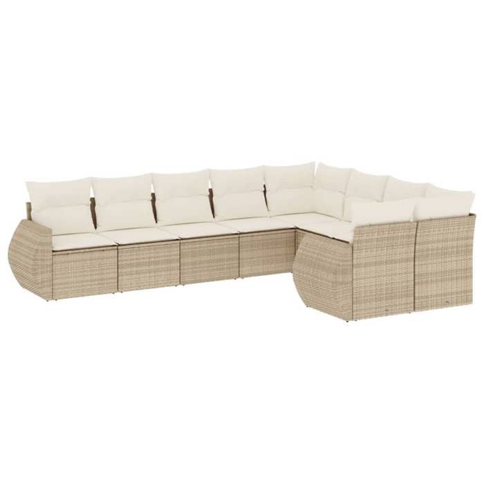 VidaXL Salon de Jardin avec Coussins 9 pcs, Canapés de Terrasse, Ensemble de Meubles de Patio, Mobilier d'Extérieur, Beige 3254175