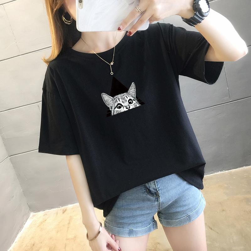 Summer pure cotton Casual loose student T Shirt Women's Y2k Tops Harajuku funny cartoon print Short Sleeve T-shirts Women