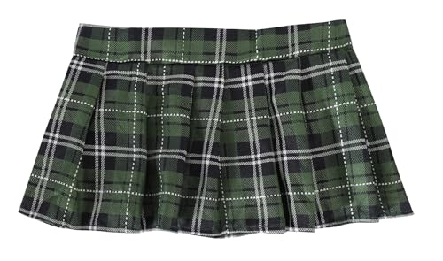 [PureAribon] Plus Size Super Mini Check Pleated Skirt (JP, Alphabet, S, Green)