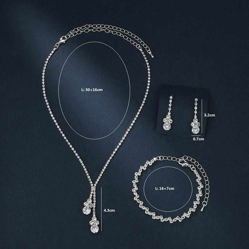 3Pcs Fashionable Women'S Jewelry Set With Zircon Earrings Necklaces Bracelets Wedding Decoration