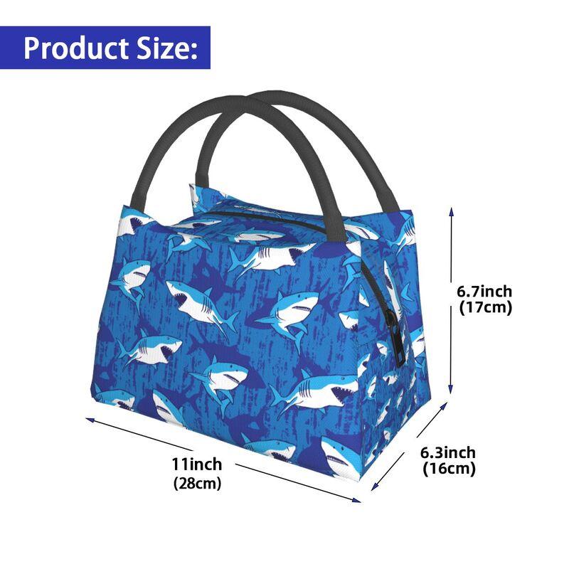 Cute Cartoon Sharks Pattern Thermal Lunch Bag Large Reusable Waterproof Cooler Insulated Lunch Box for Work School Travel Picnic