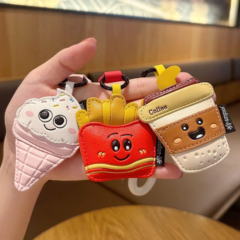

Funny Coffee Cup Shape Keychain French Fries Car Key Ring Simulation Food Ice Cream Pendant Gift Coffee