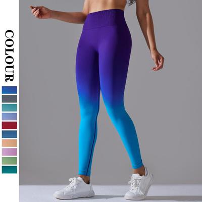 High Waist Gradient Yoga Leggings Women Fitness Leggings Seamless Knit Elastic Tights Gym Cycling Hip Liftting Pants
