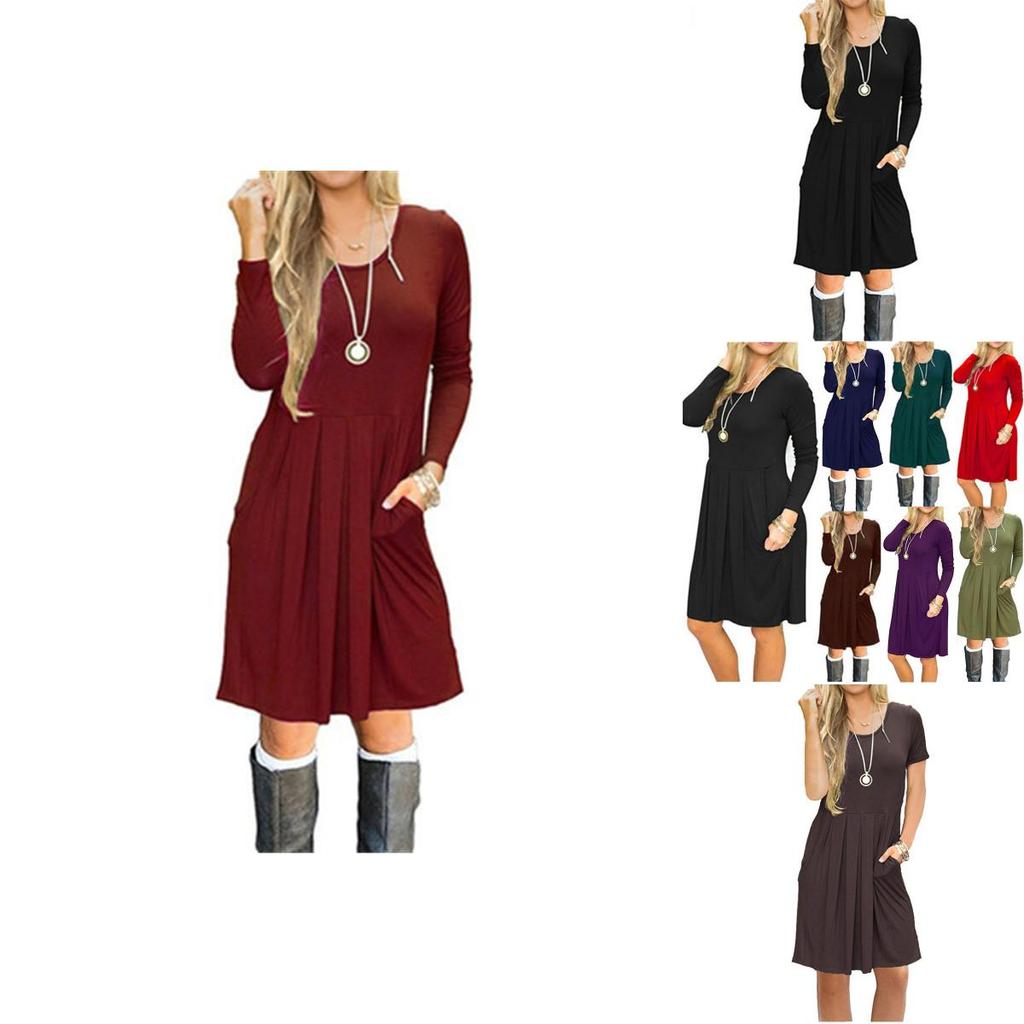 Women's Casual Swing T Shirt Dress Long Sleeve Pocket Loose Tunic For Effortless Style