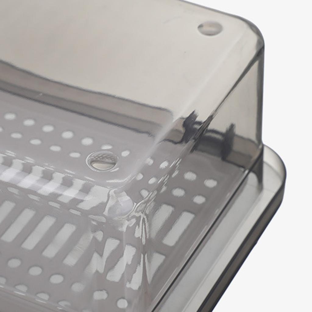 Flatware Tray with Lid and Drainer Dustproof Transparent Fashionable Silverware Countertop Storage Container for