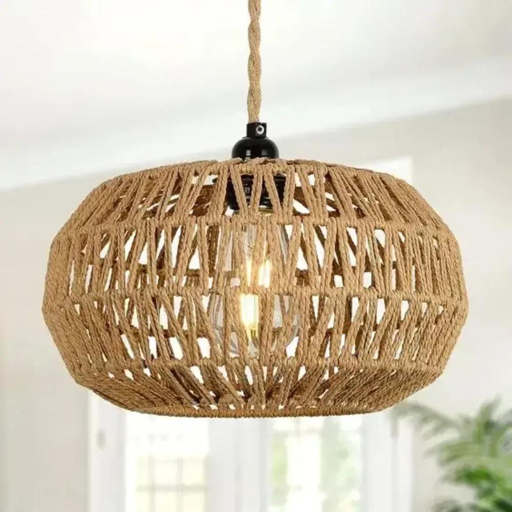 Simulated Rattan Lamp Cover Vintage Chandelier Home Living Room Lampshade Teahouse Pendant Light Decor Lampshade for Floor Lamp
