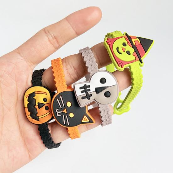 Flexible Halloween Wristbands 8 Pcs Bracelets, Adjustable Soft PVC Wrist Straps for Kids Adults, Durable Party Favors Cartoon Pumpkin Witch