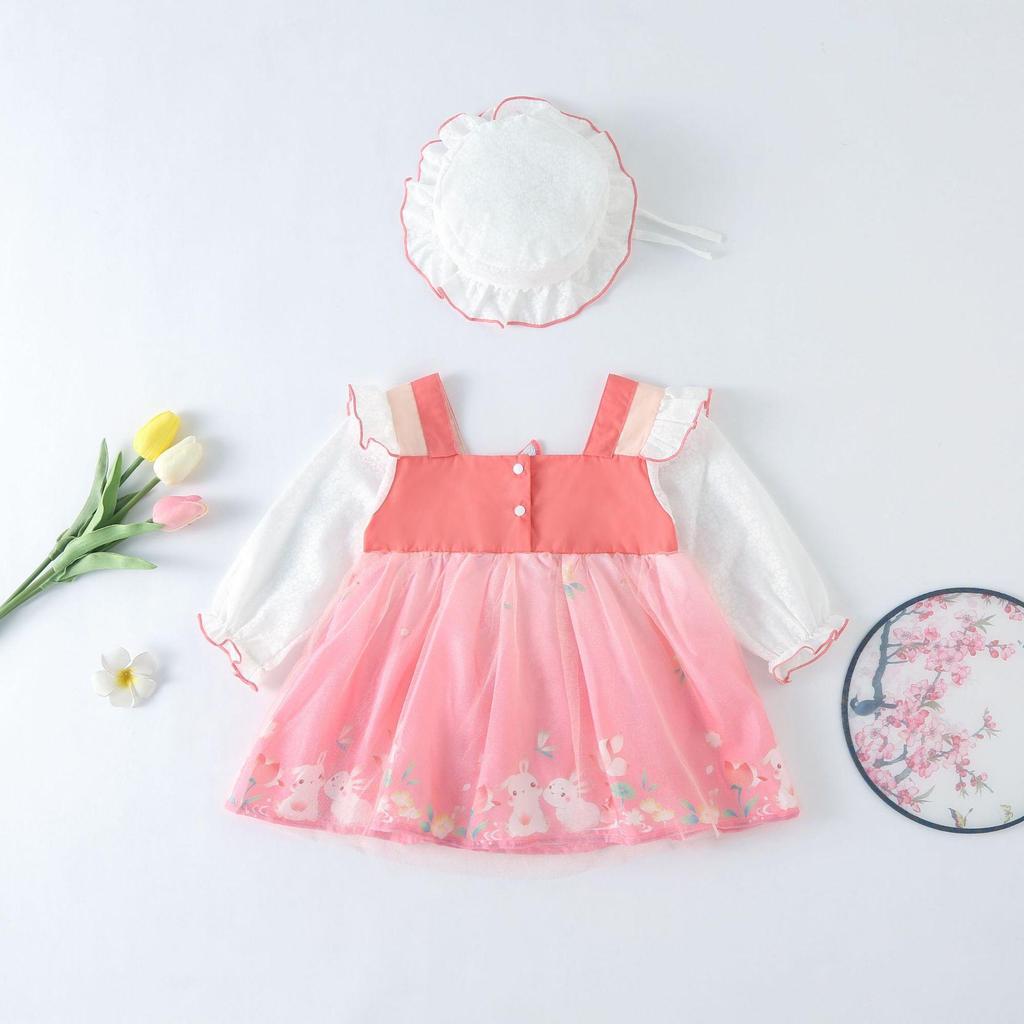 Baby Girl Summer Hanfu Bodysuit: Lightweight Ancient Costume Diaper Cover Jumpsuit Princess Dress Tang Suit
