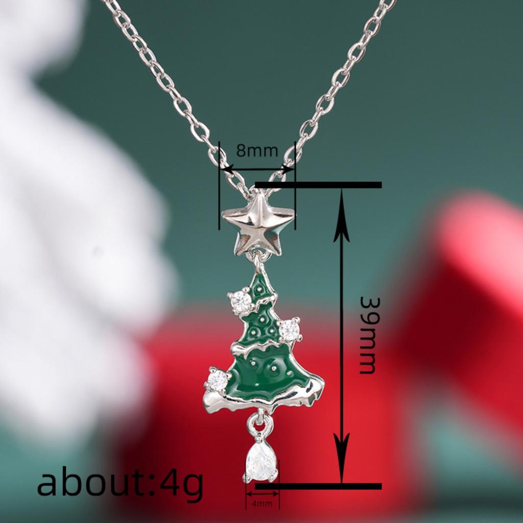 Star Top Green Enamel Christmas Tree with Accent Stones Drop Gem Pendant Women Clavicle Necklace