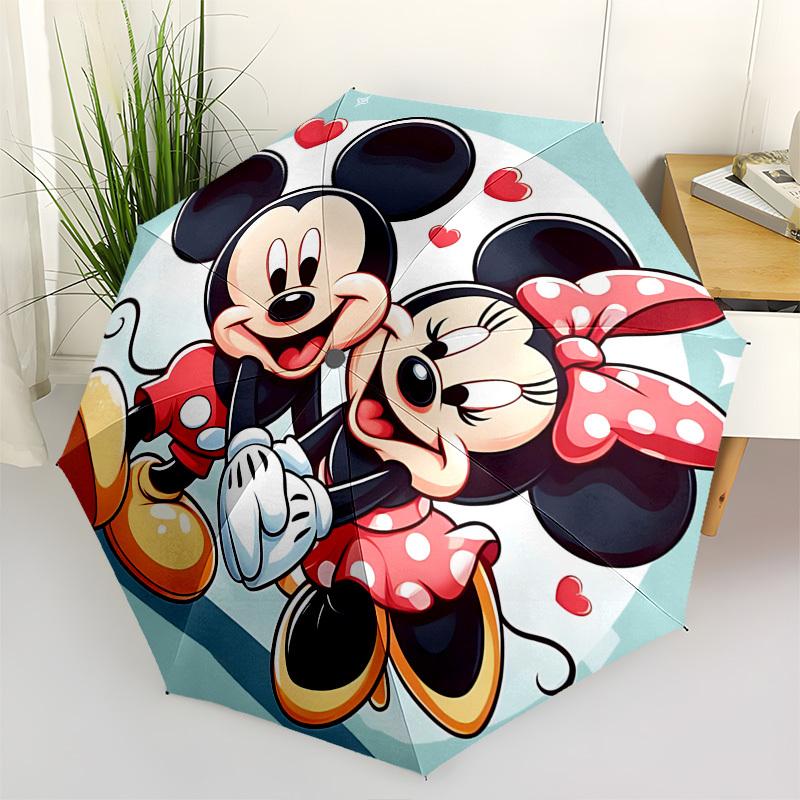 

Mickey Mouse, Minnie Mouse Themed Automatic Opening and Closing Umbrella, Brightly Colored 8-rib Portable Umbrella, Suitable for Men and Wom