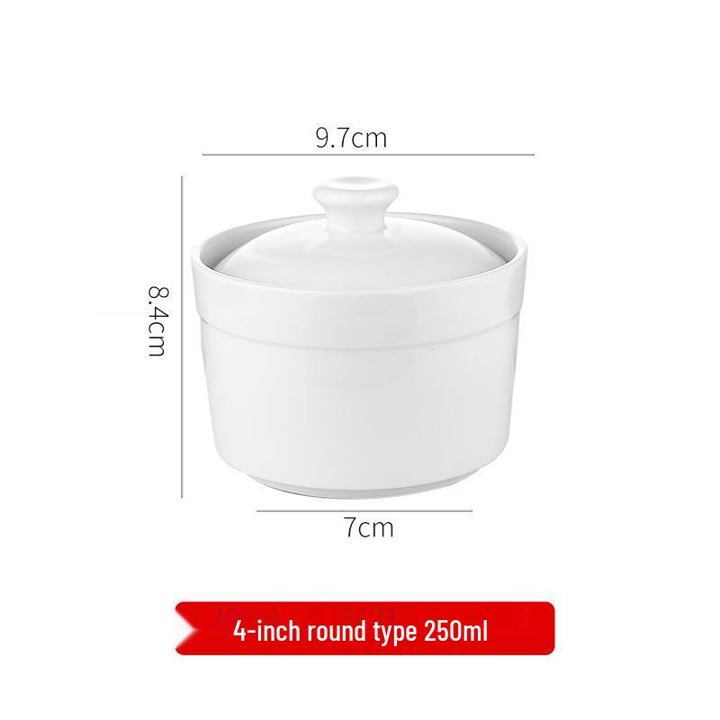 White Magnesia Porcelain Soup Pot with Lid – Ideal for Steaming Eggs and Stewing Bird's Nest In Restaurants and Hotels.