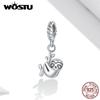 WOSTU 925 Sterling Silver Cute Cat Animal Charms Pendant for Original 3mm Bracelets & Necklaces