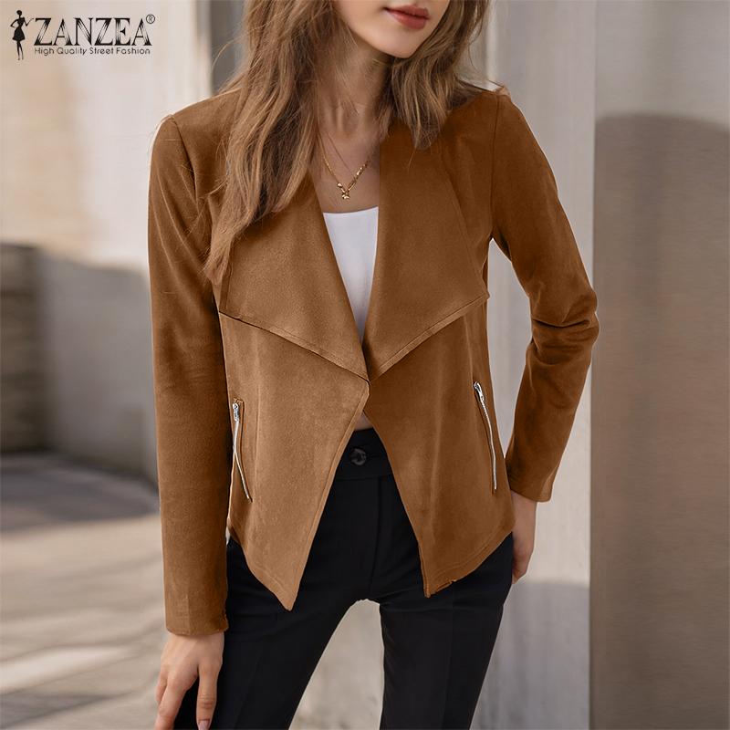 

ZANZEA Womens Casual Lapel Collar Long Sleeve Cardigan Jackets S чорний
