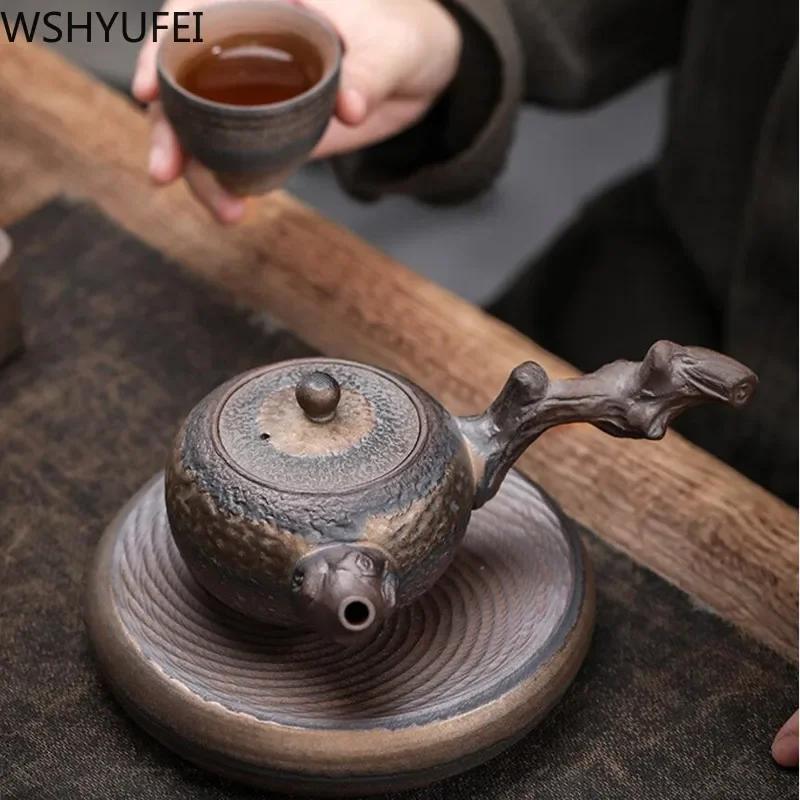 New Chinese Stoneware Teapot Ceramic Side Handle Tea Pot Handmade Kettle Antique Teaware Tea Ceremony Gifts 220ml