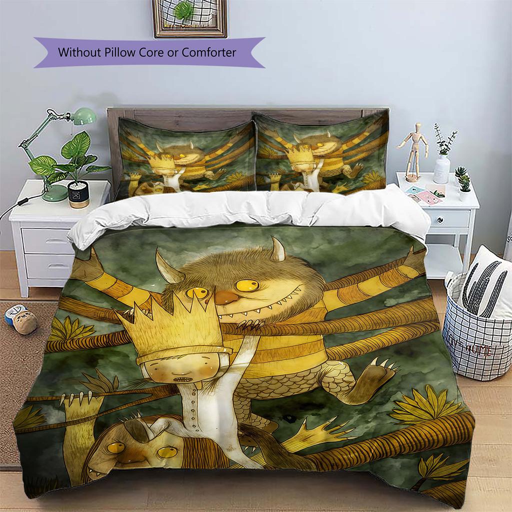 Where the Wild Things Are Pattern Bedding,Quilt Set Quilt Cover Pillowcase Home Birthday Gift(1 * Duvet Cover + 2 * Pillowcase, Without Core)