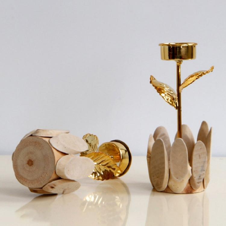 Decorative Wood Tealight Candle Holder Elegant Metal Flower Shape Potted Plant Candle Stand Candlesticks Home Decors