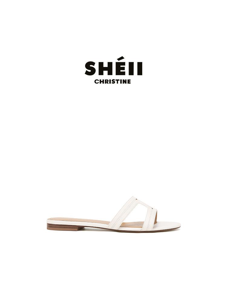 

Su Yinyin s same French mop~ French one-word belt beach vacation flat-bottomed slippers women s minimalist style versatile sandals 40 белый