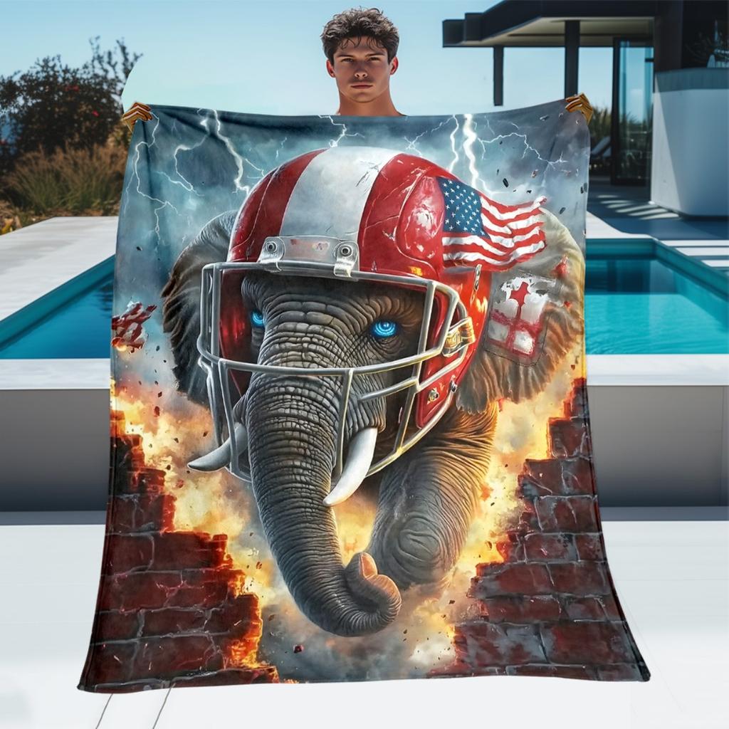 American flag elephant football helmet patriotic bold design blanket flannel throw blanket USA national pride gift for fans