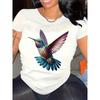 Kleurrijk Kolibrie Grafisch T-shirt Dames Ronde Hals Casual Korte Mouw Kleurrijke Vogelprint Zacht Comfortabel Topje voor Dagelijks