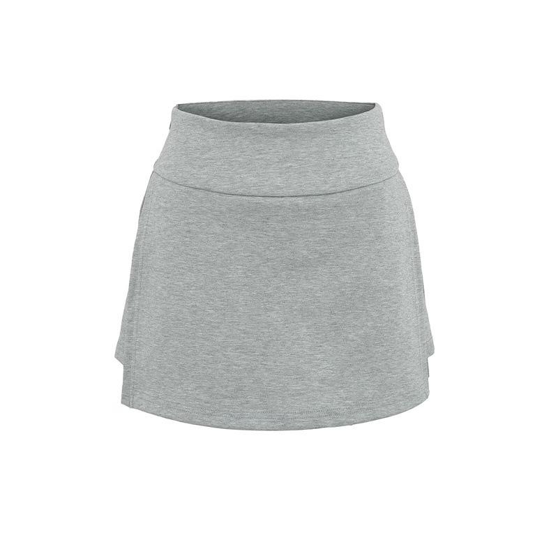 High-Waisted Grey A-Line Sports Skirt - Women's Spicy Vintage Side Split Yoga Running Skirt