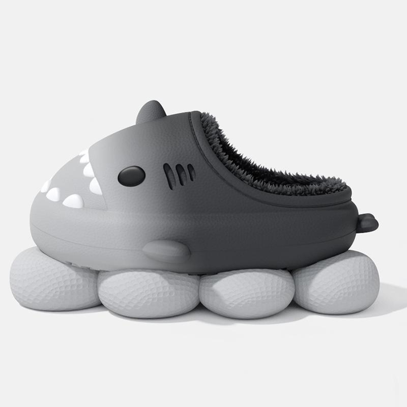 Fashion Smile Plush Lining Bag Heel Cotton Slippers EVA Linght Warm Indoor Cotton Slippers Gradient Shark Furry Slippers For Mens Womens