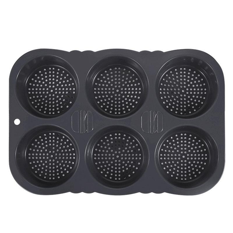 

2025 Trend Foldable Reusable 6-Cavity Hamburger Bun Mould Silicone Bread Mould Heat Baking Mold