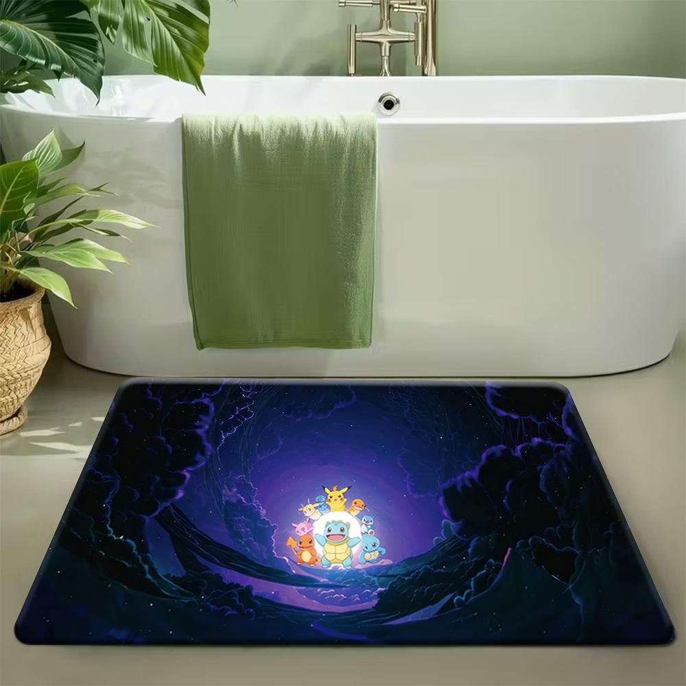 Pokemon Ash and Desert Creatures Watercolor Print Non-Slip Doormat Soft Flannel Floor Mat for Home Decor 40x60cm