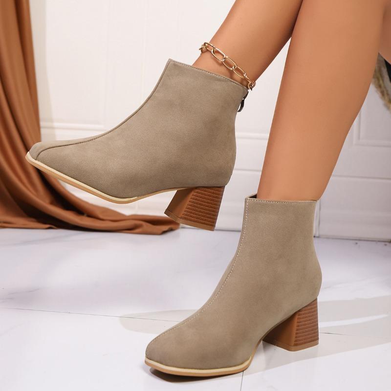 Large Size Short Boots Women's Autumn and Winter New Fashion Round Head Thick Heel High Heel Rear Zipper Martin Boots