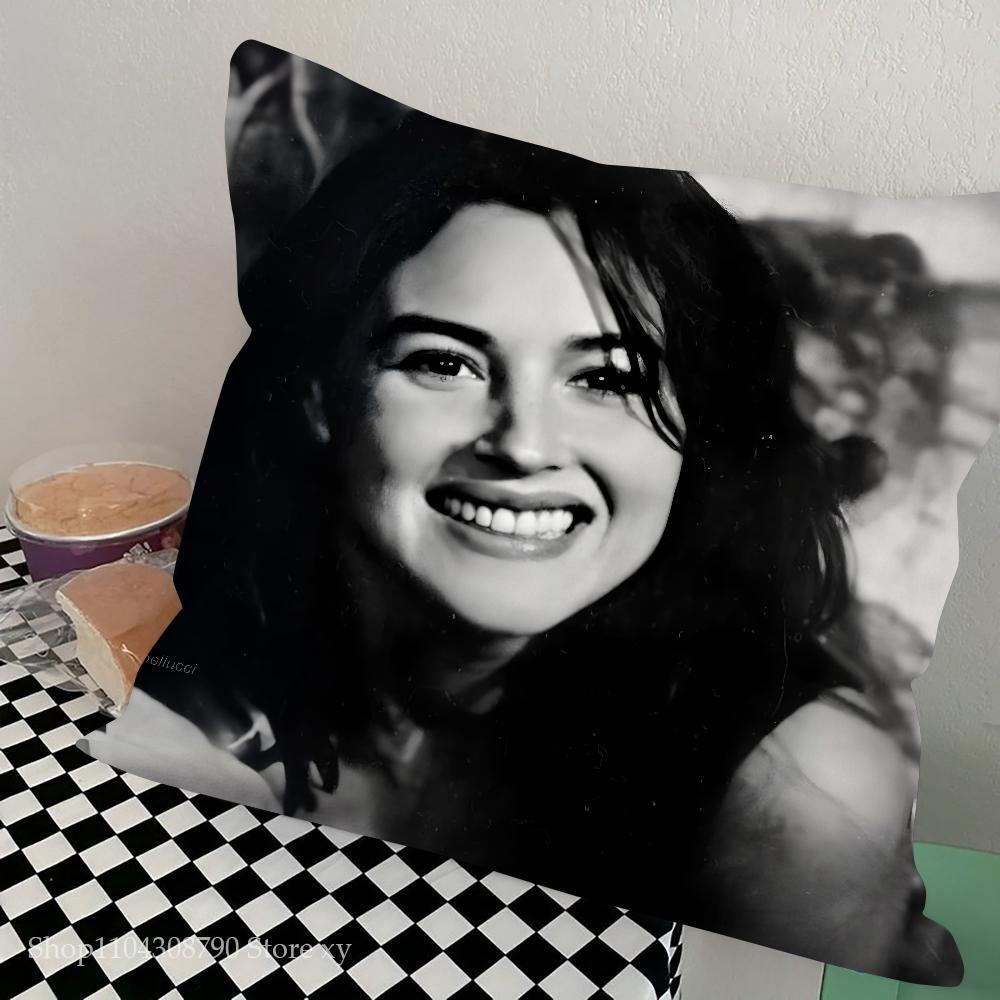 M-Monica Bellucci Pillow Case Square Pillow Bedroom Sofa Leisure Comfort Cushion Car Living Room Home Decoration 16x16Inch