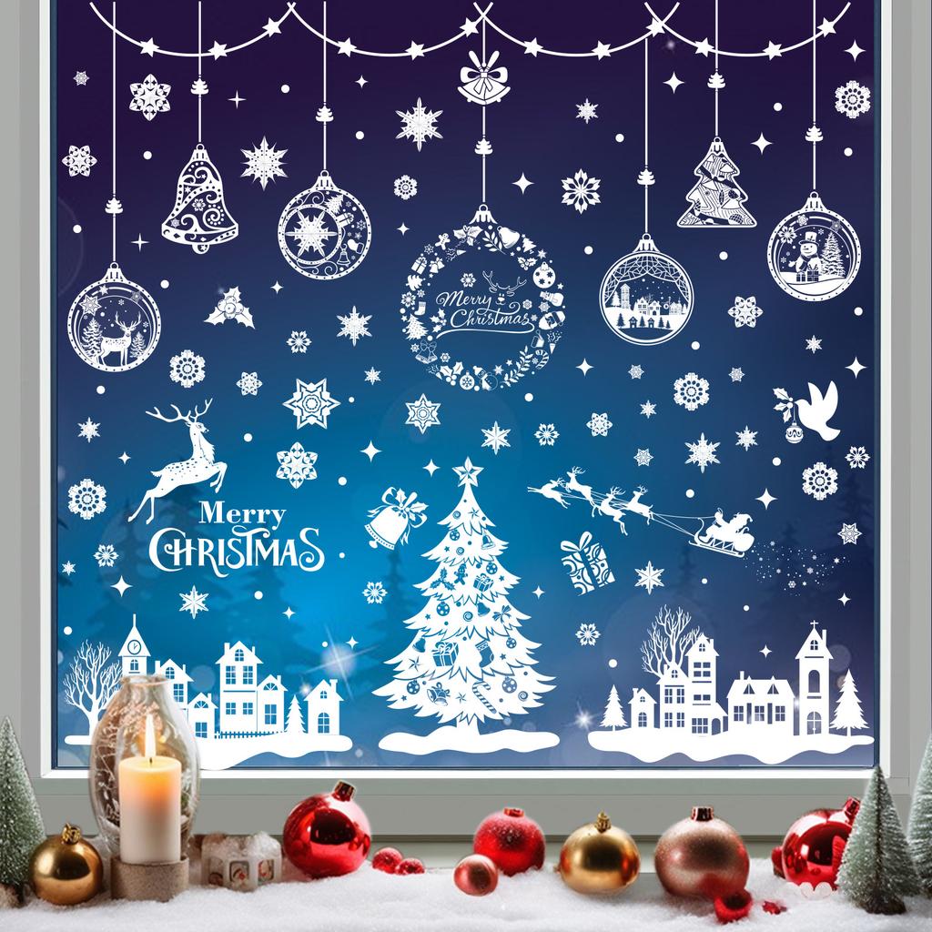 New Christmas Decorations Christmas Window Stickers White Snowflake Window Stickers Window Decoration Markless Stickers