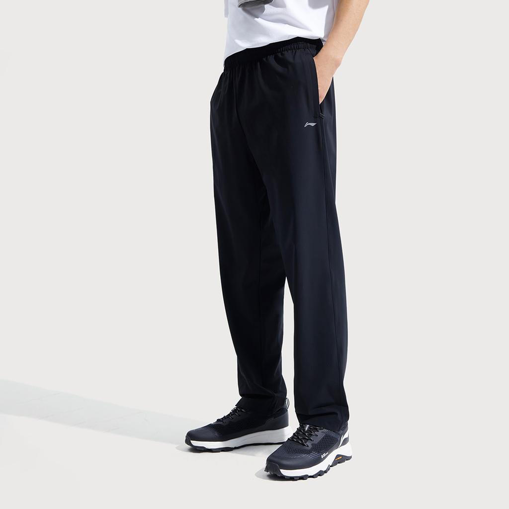 Li Ning Simple Casual Solid Color Ice Silk Quick Dry Cool Straight Leg Knitted Sports Pants Men Bottoms Black AKYV195-1