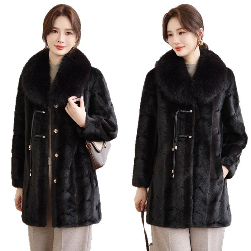 Women's mink velvet leather jacket Women's winter warm fur integrated medium and long with fur collar thin jacket