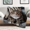 1pc Soft WarmDigital Printed Polyester Fleece Throw Blanket, Contemporary Style, Brown Tabby Cat Design, Multi-Season