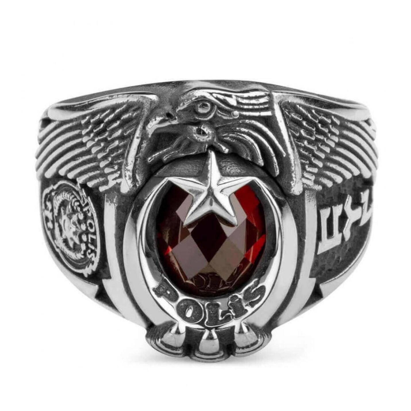 

Одиночная голова орла Гоктюрк Кольцо с гербом турецкой полиции