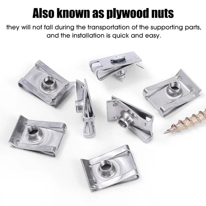 Stainless Steel U Type Clips Plate Leaf Spring Nut M6 M5 M4 Chimney Nuts Lug Nuts Speed Clip for Car Motorcycle Scooter ATVs