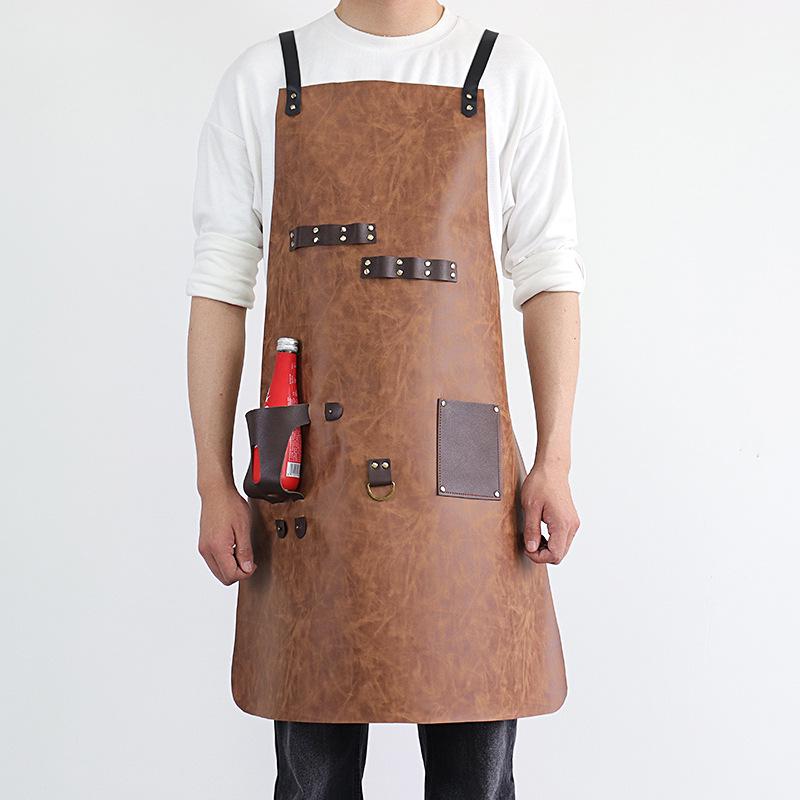 Custom Logo PU Leather Apron: Waterproof, Oil-Proof Cover for BBQ, Baking, & Work
