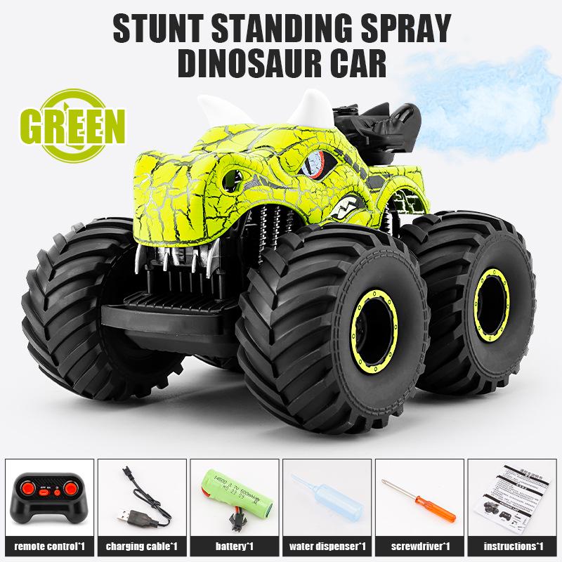 Remote Control Dinosaur Spray Car with Lights & Stunts - Off-Road Mountain Climber for Kids