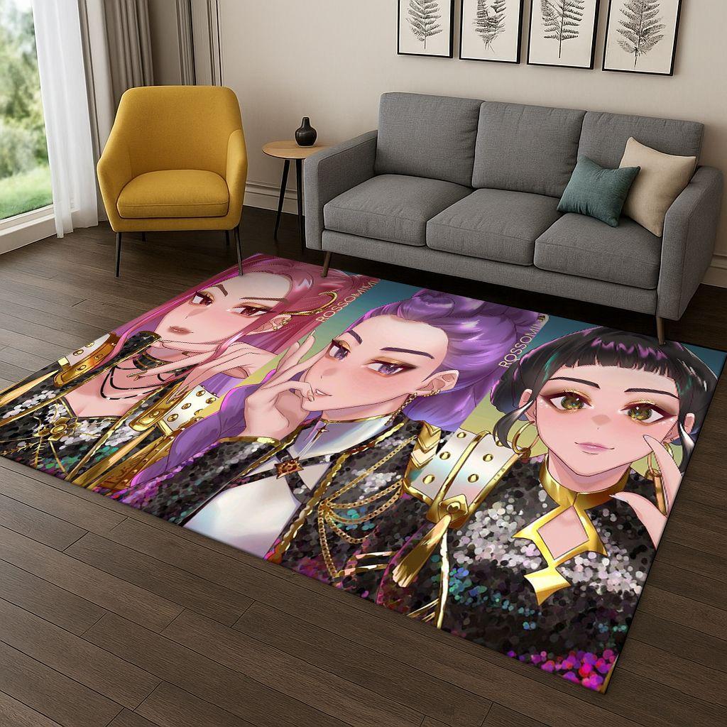 Tappeto Kpop Demon Hunters Rumi Mira Zoey Music Cartoon per Camera da Letto Soggiorno Divano Decorazione Casa, Tappetino Antiscivolo Regalo