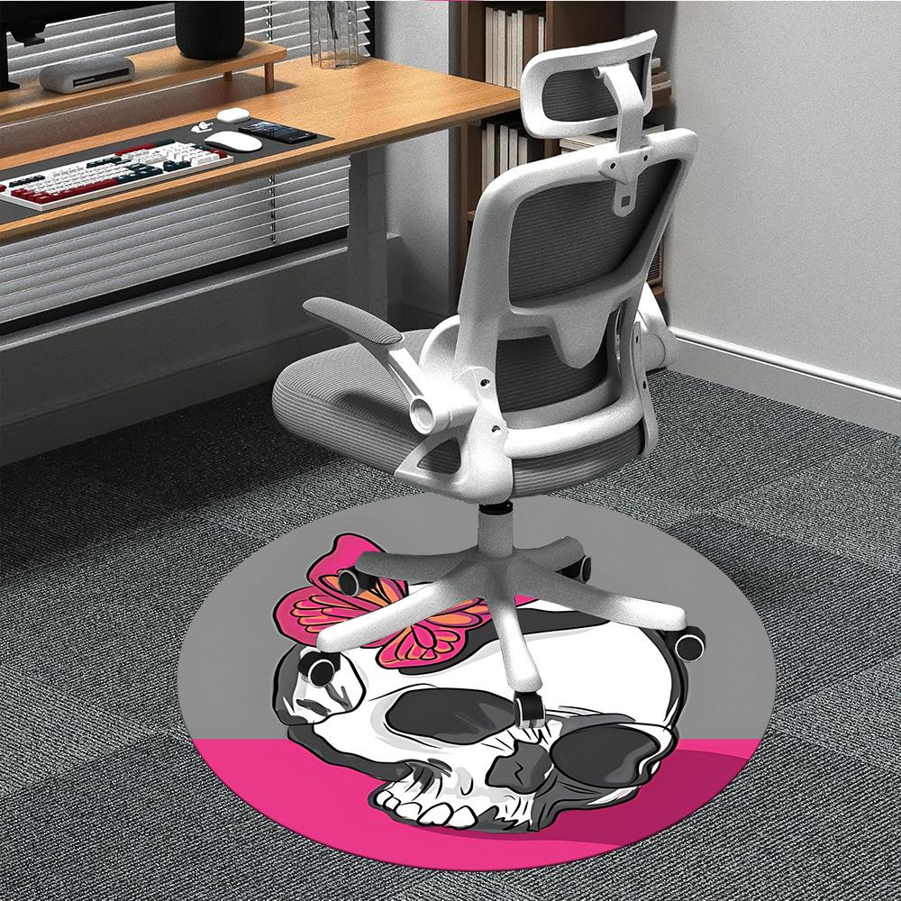 1pc Skull Butterfly Office Round Rug, Non-slip, Soft and Durable Office Rug for Interior Decoration, Perfect for Office,Decoration Yy260204068