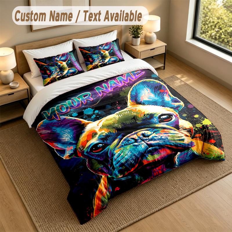 Dog Theme Personalized 3Pcs Bedding Set Custom Text & Name 1 Sheet 2 Pillowcases Household Bedding 1pc