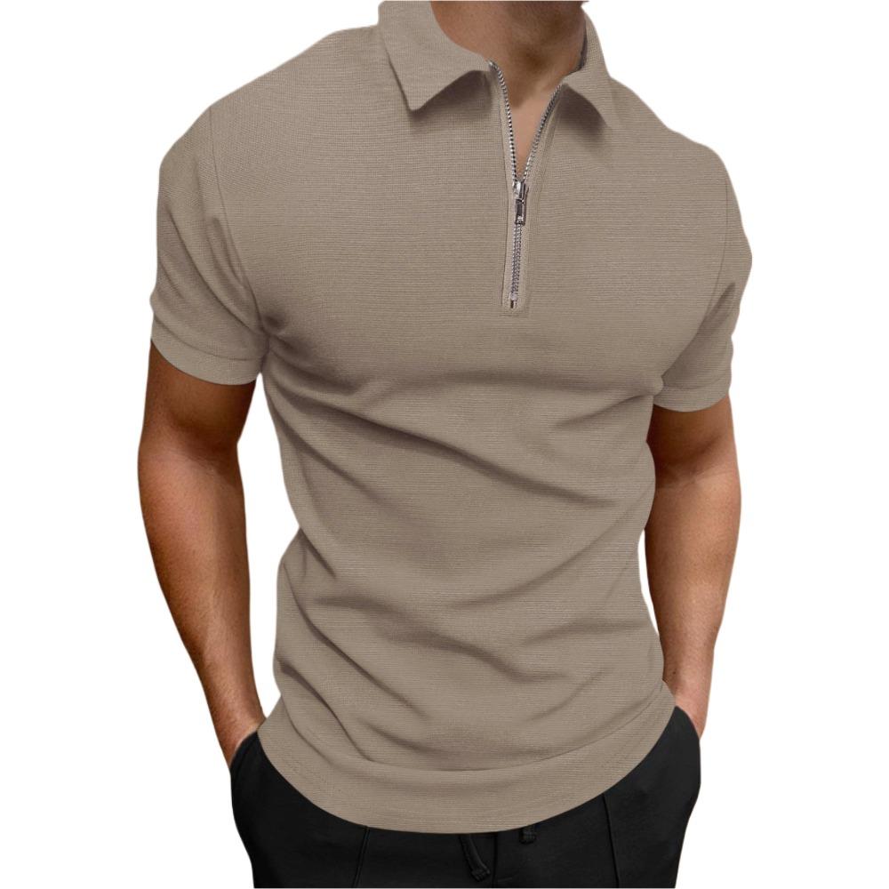 Men's Summer Sports Fitness T-shirt Fashion Casual Solid Color Half Zip Men's T-shirt