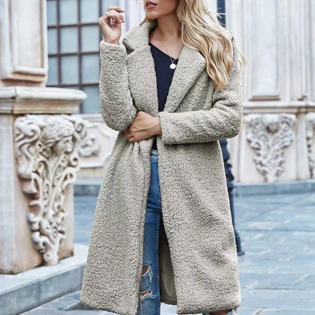 

Осенне-зимнее женское однотонное пальто средней длины из овечьей шерсти, свободное повседневное пальто 3XL светло-серый